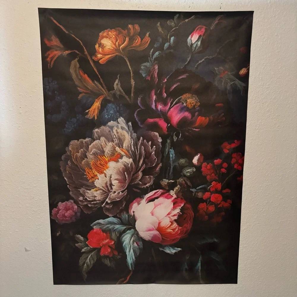 Moody Floral Canvas Wall Art Dark Botanical Print 16x24 Unframed